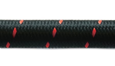 Vibrant 2ft Roll of Black Red Nylon Braided Flex Hose; AN Size: -6; Hose ID: 0.34″