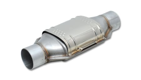 Vibrant GESI Universal OBD2 Ceramic Core Catalytic Converters; 2.5″ Inlet/Outlet, 7.25″x3.75″ oval 18″ Overall Length