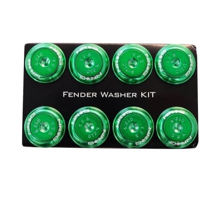 NRG Fender Washer Kit, Set of 8, Green with Color Matched Bolts, Rivets for Plastic