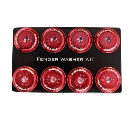 NRG Fender Washer Kit, Set of 8, Red with Color Matched Bolts, Rivets for Plastic