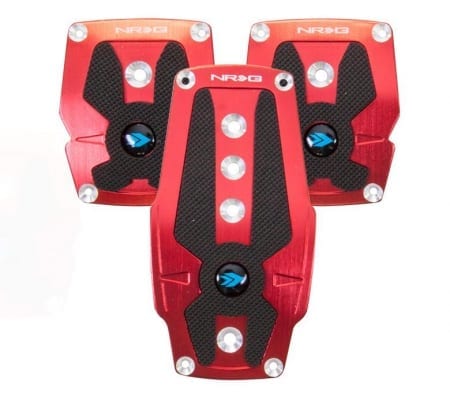 NRG Brushed Red aliminum sport pedal w/ Black rubber inserts MT