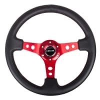 NRG Reinforced Steering Wheel – 350mm Sport Steering Wheel (3″ Deep) – Red Spoke w/ Round holes / Black Leather