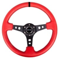 NRG Reinforced Steering Wheel – 350mm Sport Steering Wheel (3″ Deep) Black Spoke with Suede finish and Black Stitch