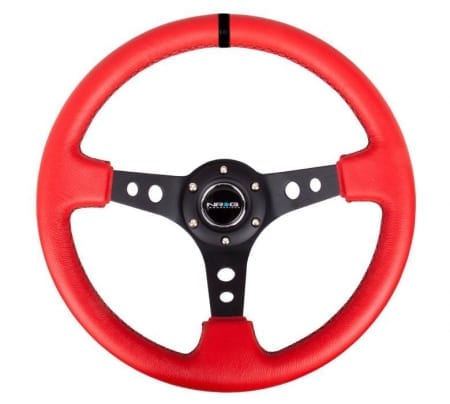 NRG Reinforced Steering Wheel – 350mm Sport Steering Wheel (3″ Deep) Black Spoke with Suede finish and Black Stitch