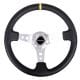 NRG Reinforced Steering Wheel- 350mm Suede Sport Steering Wheel (3″ Deep) Blue w/ Blue Double Center Marking