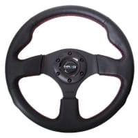 NRG Reinforced Steering Wheel- 320mm Sport Leather Steering Wheel w/ red stitch