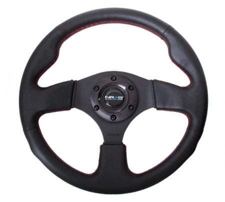 NRG Reinforced Steering Wheel- 320mm Sport Leather Steering Wheel w/ red stitch