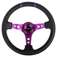NRG Reinforced Steering Wheel- 350mm Leather Sport Steering Wheel (3″ Deep) Purple w/ Purple Double Center Marking