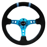 NRG RACE STYLE- 350mm Suede Sport Steering Wheel (3″ Deep) New Blue w/ New Blue Double Center Marking