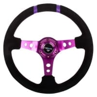 NRG RACE STYLE- 350mm Suede Sport Steering Wheel (3″ Deep) Purple w/ Purple Double Center Marking