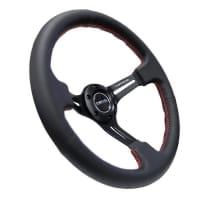 NRG 350mm Sport Steering Wheel 3″ deep, Black Leather with Red Stitching
