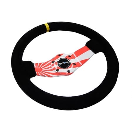NRG 310mm Japanese Rising Sun Dipped Suede Sport Steering Wheel (1.75 Deep) W/ Yellow Center Mark
