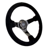 NRG RACE STYLE – 350mm sport steering wheel blk Suede w/ red baseball stitching – BLACK spoke