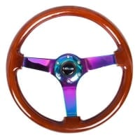NRG Reinforced Steering Wheel – Classic Dark Wood Grain Wheel (3″ Deep, 4mm ), 350mm, 3 Solid spoke center in Neochrome