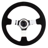 NRG RACE STYLE – 350mm sport steering wheel blk Suede w/ red baseball stitching – CHROME spoke