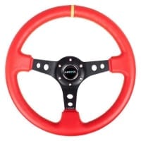 NRG 350mm Sport Steering Wheel (3″ Deep) Red Lthr w/ Ylw Stitching w/Ylw Strp