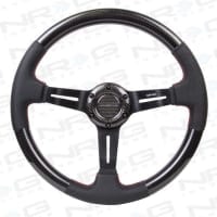 NRG CARBON FIBER STEERING WHEEL W/ LEATHER ACCENT 350mm 1.5″ DEEP RED STICHING