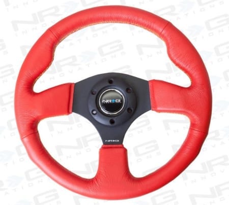NRG 320mm Sport Leather Steering Wheel Red Leather w/ Yellow Stitching