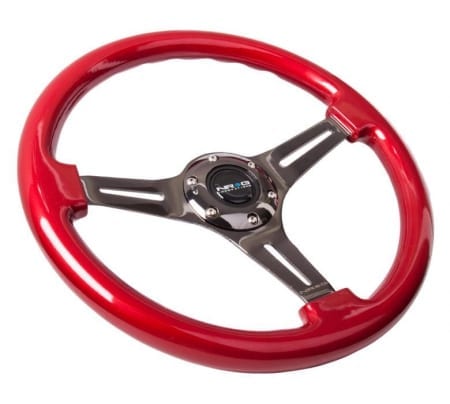 NRG Classic Wood Grain Wheel, 330mm, 3 spoke center in black – Red