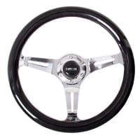NRG Classic Wood Grain Wheel – 350mm 3 Brushed alluminum spokes – Black Grip