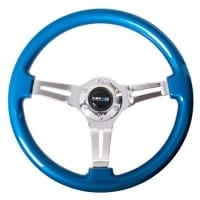NRG Classic Wood Grain Wheel, 330mm, 3 spoke center in chrome – Blue