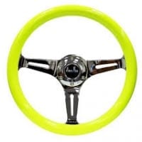 NRG Classic Wood Grain Wheel, 350mm 3 chrome spokes-Neon YELLOW Color