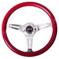 NRG Classic Wood Grain Wheel, 330mm, 3 spoke center in chrome – Red