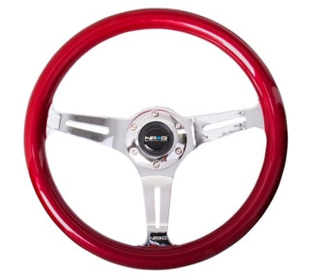 NRG Classic Wood Grain Wheel, 330mm, 3 spoke center in chrome – Red