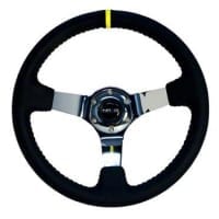 NRG 350mm Sport Steering wheel (3″ Deep) – Black Leather w/ Red Stitching – Chrome Center