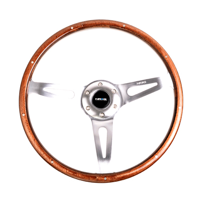 NRG Classic Wood Grain Wheel, 365mm, 3 spoke center in polished aluminum, wood with metal accents