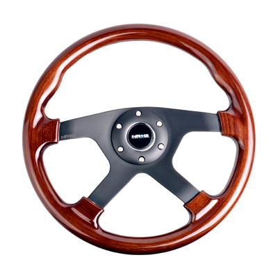 NRG Classic Wood Grain Wheel, 350mm, 4 spoke center in Chrome, Leather wheel with wood accents