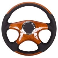 NRG Classic Wood Grain Wheel, 350mm, 4 spoke center in wood, Leather wheel with wood accents