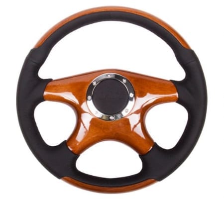 NRG Classic Wood Grain Wheel, 350mm, 4 spoke center in wood, Leather wheel with wood accents