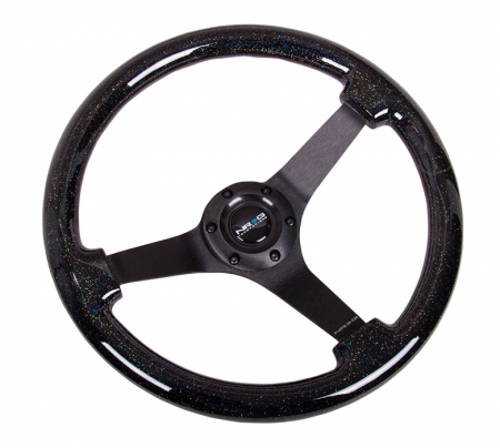 NRG Reinforced Steering Wheel (350mm / 3in Deep) Classic Blk Sparkle Wood Grain w/Blk 3-Spoke Center