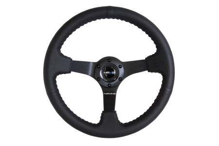 NRG Odi Signature RACE STYLE – 350mm sport steering wheel (3′ deep) black Leather w/ Black baseball stitching – Matte Black spoke