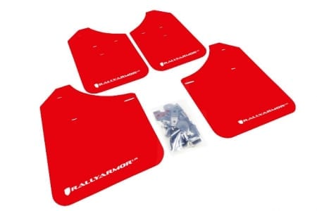 Rally Armor Front & Rear Mud Flaps – Red/White Logo – Universal