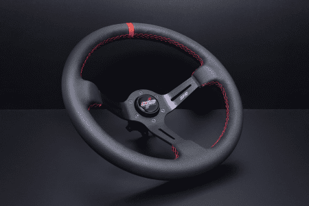DND Performance 350MM Leather Race Wheel – Red Stitch