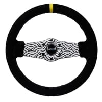 NRG Reinforced Steering Wheel (310mm / 1.75in. Deep) Blk Suede w/Japanese Wave Dipped & Yellow CM