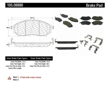Centric Posi-Quiet Ceramic Brake Pads, Front w/ Non-Sport Calipers – Nissan 350Z 370Z / Infiniti G35, G37, Q40 Sedan