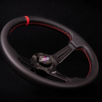 DND Performance Perforated Leather Carbon Fiber Race Wheel – Red Stitch