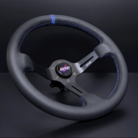 DND Performance 350MM Leather Race Wheel – Blue Stitch