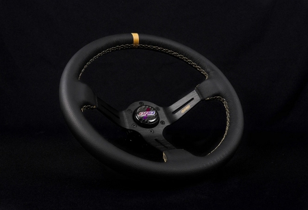 DND Performance 350MM Leather Race Wheel – Tan Stitch