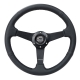 NRG Sport Steering Wheel (350mm / 1.5in Deep) Black Leather/Gold Stitch w/Matte Black Solid Spokes