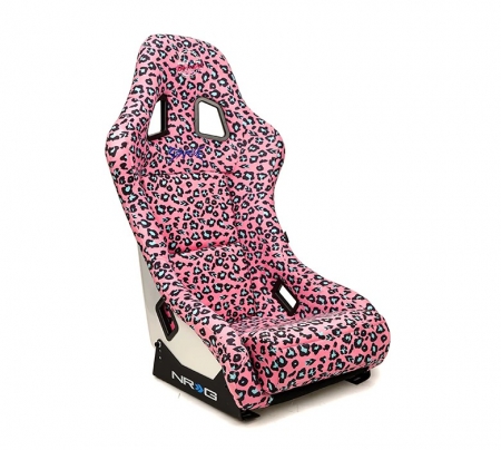 NRG FRP Bucket Seat PRISMA- SAVAGE Edition w/ White Pearlized Back Pink Panther Print- Medium