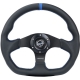 NRG Reinforced Steering Wheel (320mm) Sport Leather Dual Push Buttons Flat Bottom w/ Yellow Center