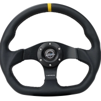 NRG Reinforced Steering Wheel (320mm) Sport Leather Flat Bottom w/ Yellow Center Mark
