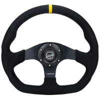 NRG Reinforced Steering Wheel (320mm) Sport Alcantara Flat Bottom w/ Yellow Center Mark