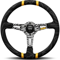 MOMO® ULT35BK0BK – 3-Spoke Ultra Series Black Suede Steering Wheel with Yellow Marker