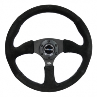 NRG Reinforced Steering Wheel (350mm / 2.5in. Deep) Blk Suede Comfort Grip w/5mm Matte Blk Spokes