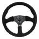 NRG Reinforced Steering Wheel (350mm / 3in. Deep) Blk Suede/Blk Stitch w/Neochrome Slits